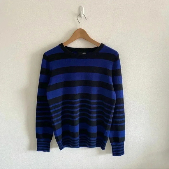 AQUA Cashmere Sweater Striped Blue Black Sz XS - Picture 1 of 5